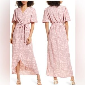 Blush & White Faux Wrap Dress